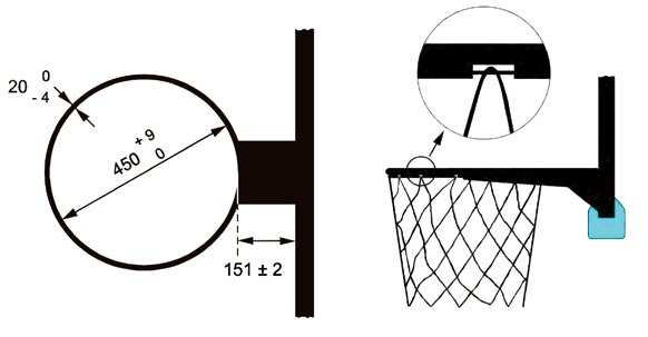 图片4,5 篮圈尺寸与篮网的安装（例）